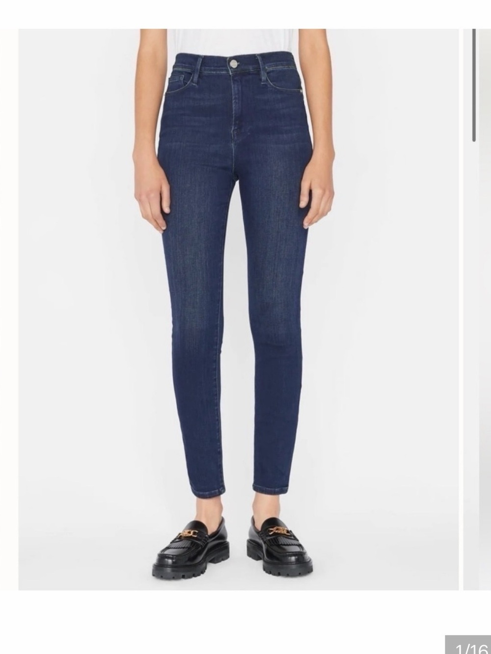 Frame Denim Slim High-Rise Skinny Jeans in Dark Blue size 26